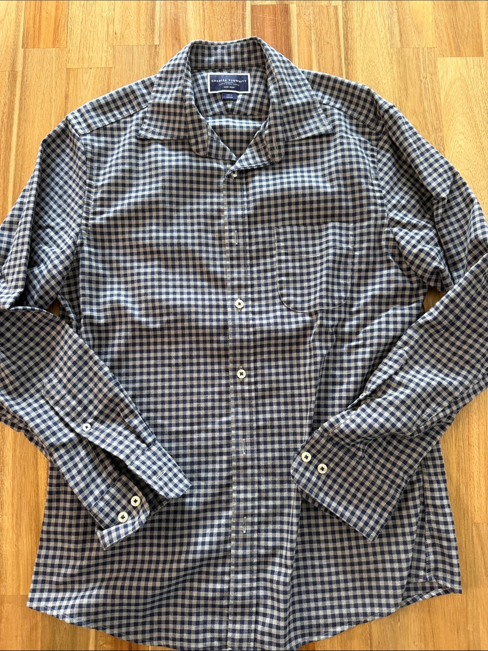 Charles Tyrwhitt Navy and Gray Gingham Button-Down Shirt